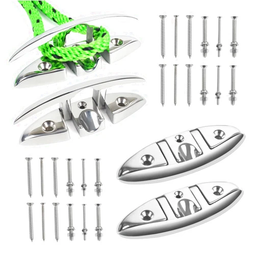 BALAVA 5in/6in Boat Cleats,316 Stainless Steel Folding Boat Dock Cleats,Flip Up Dock Cleat Rope Cleat for Boat,Yacht,Decks,Dock Line Mooring,Fasteners Included (2/4Pack)