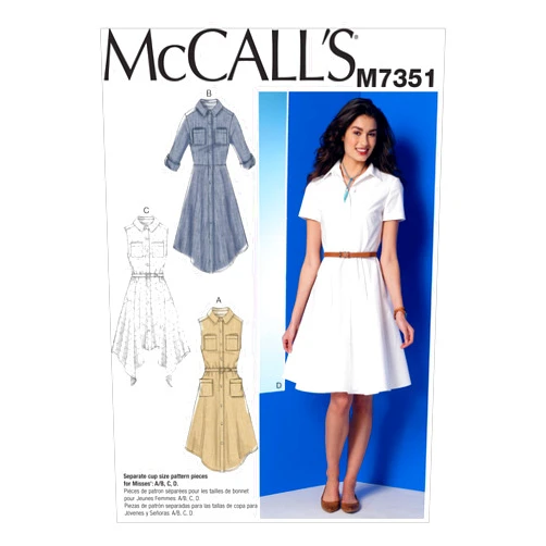 McCall's Patterns M7351 Misses' Shirtdresses with Pockets and Belt, Size E5 (14-16-18-20-22)