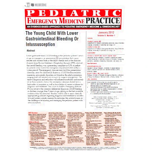 Angela Lumba,Heather Conrad Pediatric Emergency Medicine Practice: The Young Child With Lower Gastrointestinal Bleeding Or Intussusception