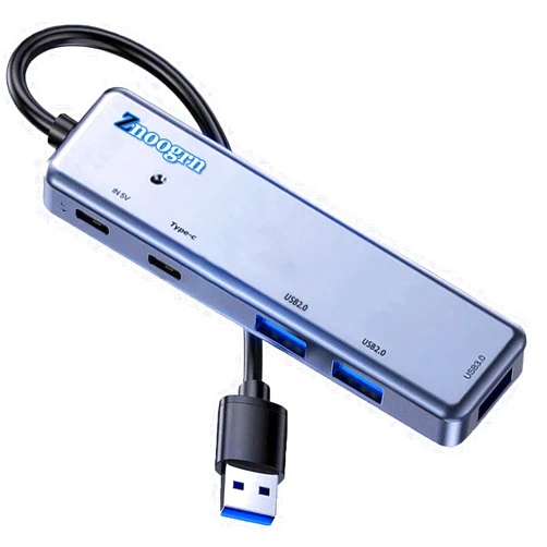 Znoogrn 5 in 1 USB 3.0 Hub, USB Extender with USB C Data Port, 5 Ports USB Hub for Laptop, PC, Flash Drive, Mobile HDD, Xbox, Dell XPS, HP, etc Devices