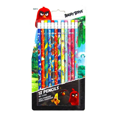 Inkology Angry Birds Number 2 Lead Pencils, 7.5 x 0.5 Inches, Pack of 12, Assorted Character Designs (739-5)