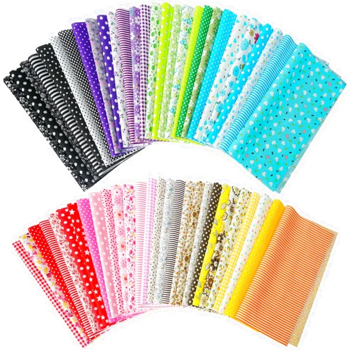 Mililanyo 56Pcs 25x25cm Floral Cotton Fabric Dot Pattern Patchwork Square Bundles Pre-Cut Quilt Blending Fabric for Sewing and Crafting