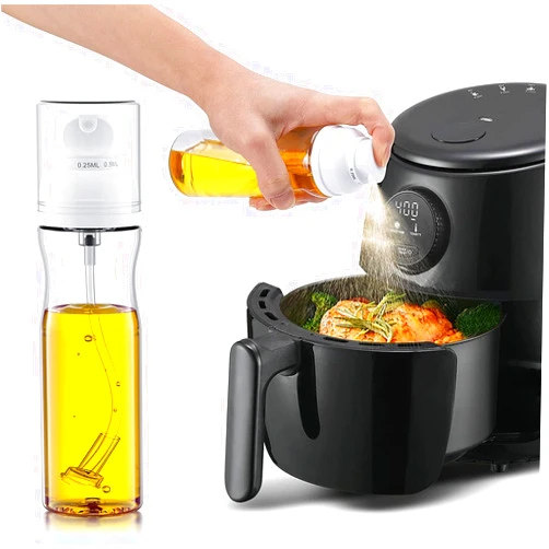 MISSOLO Oil Sprayer for Cooking, 250ml Olive Oil Sprayer, Olive Oil Mister, Oil Spray Bottle, Adjustable Spray Size for Kitchen, Air Fryer, Cooking, Barbecue, Salad, Baking (White)