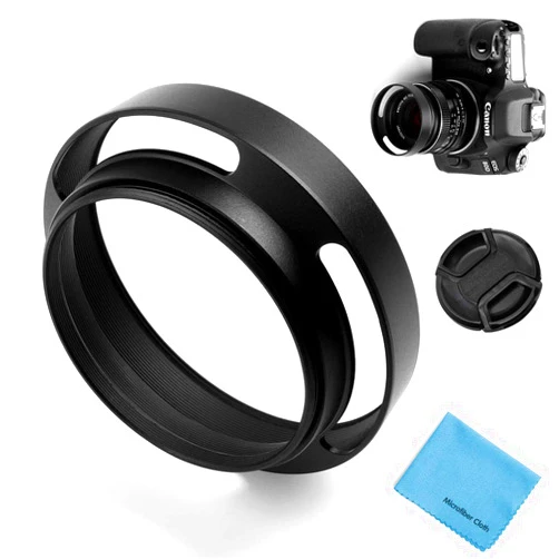 X-SweetDream 58mm Hollow Lens Hood Universal Metal Hollow Vented Tilted Curved Lens Hood Sunshade with Centre Pinch Lens Cap for Leica Canon Nikon Sony Pentax Olympus Fuji Camera + Microfiber Cleaning Cloth