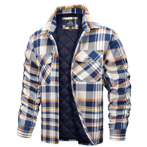TACVASEN Men's Flannel Shirt Quilted Lined Theraml Winter Coat Button Down Insulated Flannel Shirts Jacket