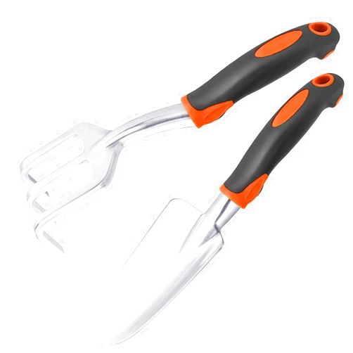 MECHEER Garden Tool Set, 2 Pack Heavy Duty Gardening Tools Set Include Garden Shovel and Hand Rake Claw Tool with Ergonomic Handle, Small Gardening Hand Tools for Digging Weeding Planting Transplanting