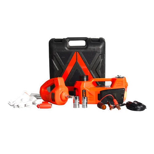 DINSEN Roadside Emergency Kit Including 12V DC 2200lb Electric Hydraulic Floor Jack with Inflatable Pump and Electric Impact Wrench Tool Set(6.1-17.3 inch)