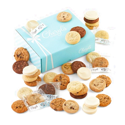 Cheryl's Cookies® Cookie Gift Baskets, Assorted Cookie Gift Box Tin w/ 36 Individually Wrapped Chocolate Chip, Oatmeal Raisin & Sugar Cookies Handmade, Perfect for Any Occasion, Family & Friends