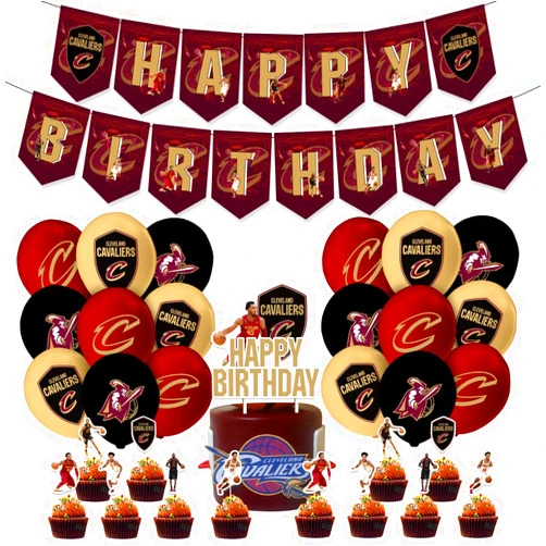 Hacemonii Cleveland Cavaliers Donovan Mitchell Birthday Party Decorations NBA Basketball Party Supplies Basketball Sports Birthday Party Favors includes Banner Balloons Cupcakes Cake Topper for Men and Girls Bo