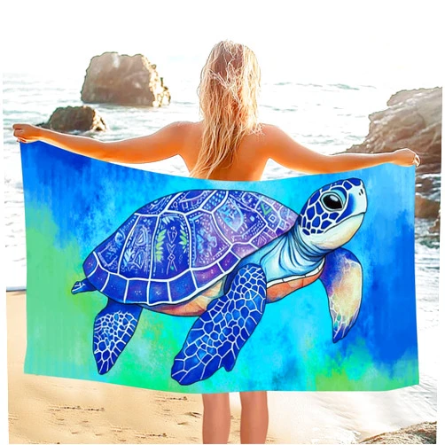 Large Beach Towel Oversized 28x60 Inch, Blue Turtle Summer Ocean Decor Sand Free Travel Towel for Swimming Pool Camping Beach Accessories, Absorbent Lightweight Towels for Women Adults Lady