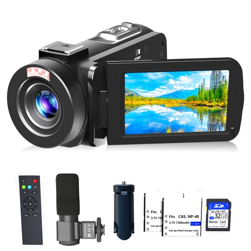 VETEK Video Camera, Full HD 1080P Camcorder 30MP YouTube Vlogging Camera Recorder 3.0 Inch 270 Degree Rotation Screen 18X Digital Zoom with Remote Control, Microphone, Mini Tripod, 2 Battries, 32GB SD Card