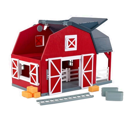 Terra by Battat - Wooden Animal Barn Toy Set with 20 Pieces - Farm Animals Toys for Kids 3-5 Years - Foldable Roof, Hay Bales, Pulley & Fences - Screen-Free Toddler Toys for Pretend Play