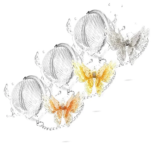 TeaSanavie Loose Tea Steeper 3 Sets Tea Ball Infusers for Loose Tea, Tea Leaf Infuser 3D Butterfly Pendant Tea Diffusers for Loose Tea Stainless Steel Tea Infuser with Charm Tea Holder