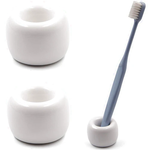 Airmoon Mini Ceramics Handmade Couple Toothbrush Holder Stand for Bathroom Vanity Countertops, Pack of 2