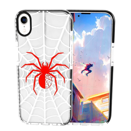 Yebowe Compatible with iPhone XR Case, Cool Spider Web Print Design for Women Girls Boys Men Gift, Clear Cute Anime Style Bumper Shockproof Protective Phone Cover, Red