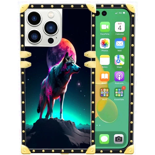 DeweiDirect Mobile Phone Case for iPhone 14 Pro with Wolf Art Print JX062 Pattern Slim Soft TPU Corner Shockproof Protection Bumper Back Cover