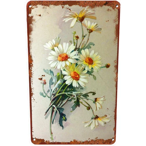 Graman Vintage Tin Sign Flowers White Daisy with Dew Drop Metal Sign Retro Wall Decor for Home Cafes Office Store Pubs Club Sign Gift 12 X 8 INCH Plaque Tin Sign