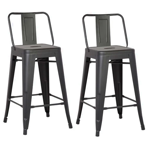 AC Pacific Modern Industrial Metal Bar Stools with Stylish Low Back, Matte Finish and Rubber Leg Caps, Kitchen Counter Chairs Set of 2, Contemporary Countertop Accent Seat 24