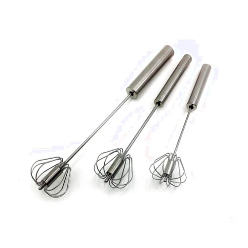 Fnoko Stainless Steel Semi-automatic Egg Whisk - 3PCS Hand Push Rotary Whisk Blender (3 Pack)