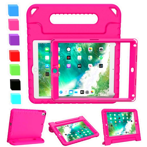 AVAWO Kids Case for iPad 9.7 2017/2018 & iPad Air 2 with Built-in Screen Protector - Light Weight Shock Proof Convertible Handle Stand Friendly Kids Cover for 9.7 iPad 5th & 6th Gen, Magenta/Rose