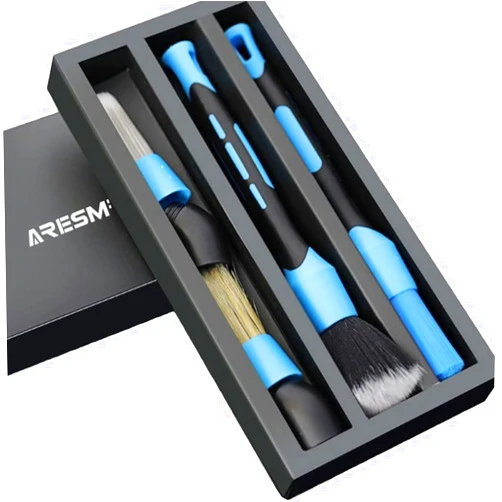 ARESMRO Detailing Brush Set, 4 Pack Car Detailing Brushes for Interior Exterior Dashboard Engine Bay Air Vents Leather Seat Wheel,4 pcs Soft Bristle Brush Heads + 2 Handles + 2 x Conversion Elbow