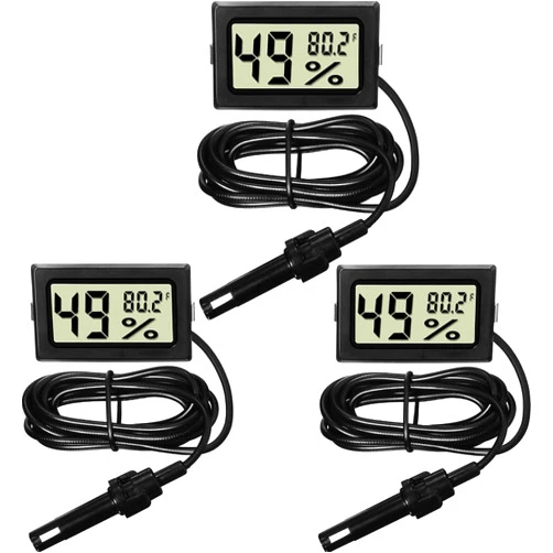 Weewooday Mini Digital Temperature Humidity Meters Gauge with Probe Gauge LCD Fahrenheit Display Thermometer Hygrometer for Incubator Reptile Plant Greenhouse Chicken Coop Garden(Black, 3 Pieces)
