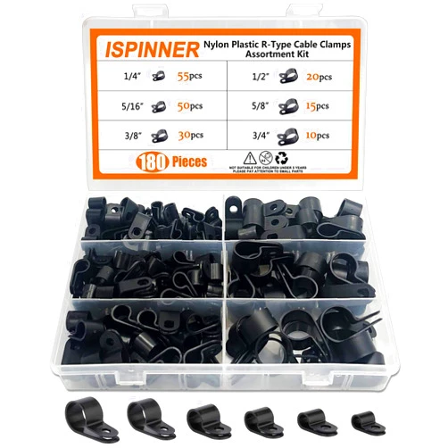 ISPINNER 180pcs Nylon Plastic R-Type Cable Clamps, 1/4