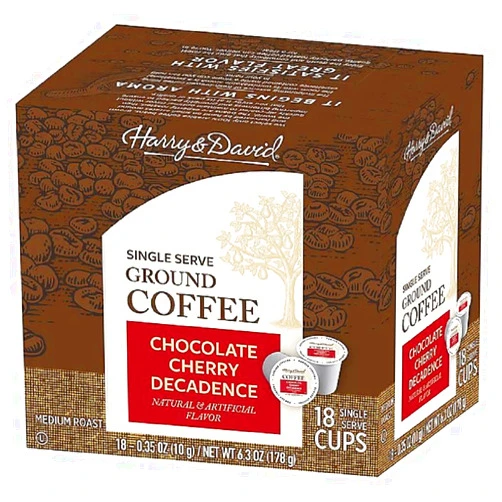 Harry & David Chocolate Cherry Decadence Single-Serve Coffee Cups - Two Boxes of 18 Single Serve Cups (36 Total)