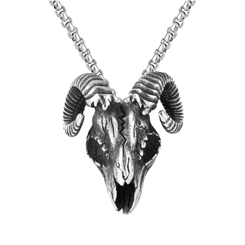 Luck Trader Ram Skull Pendant Necklace Halloween Biker Gothic Steampunk Punk Mens Jewellery, Crystal