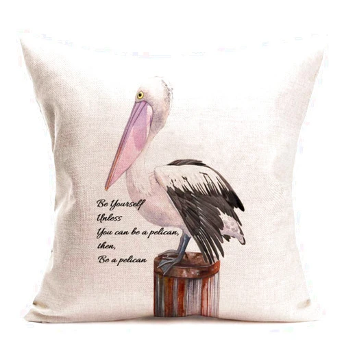 Asminifor Inspirational Words with Sea Pelican Bird Stand on A Wood Stake Throw Pillow Covers Cotton Linen Home Decor Pillow Case Cushion Cover for Sofa Couch 18