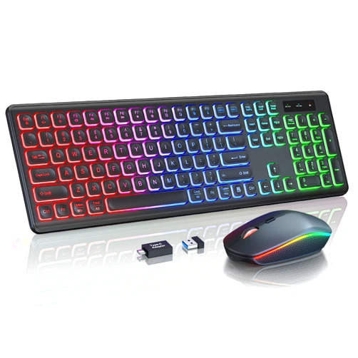 Trueque Wireless Keyboard and Mouse Combo - RGB Backlit, Rechargeable & Light Up Letters, Full-Size, Ergonomic Tilt Angle, Sleep Mode, 2.4GHz Quiet Keyboard Mouse for Mac, Windows, Laptop, PC, Trueque