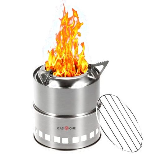 Gas One Camping Stove - Wood Stove Stainless Steel Portable Stove with Alcohol Tray Potable Wood Burning Stoves for Picnic BBQ Camp Hiking with Grill Grid