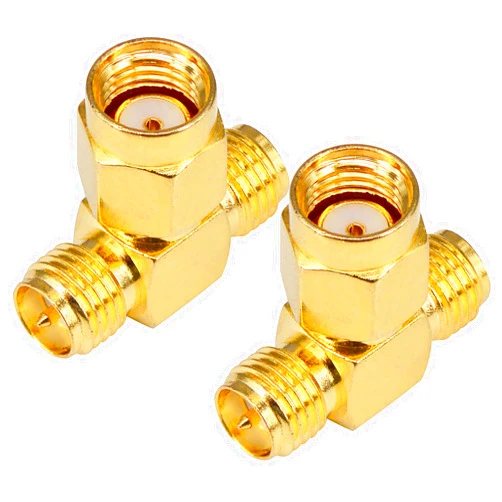 BOOBRIE 2-Pack SMA Connector Splitter RP-SMA Male to 2 RPSMA Female Triple T Adapter 3 Way Splitter Antenna Converter for FPV Drone,GPS,WiFi Antenna (NOT for TV)