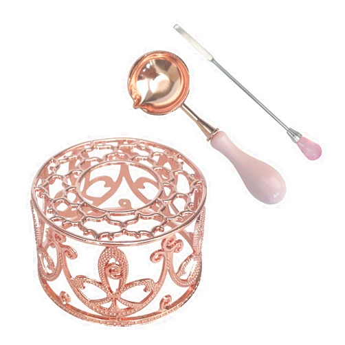 MINGYUESKY Metal Wax Seal Warmer Wax Seal Kit with Spoon and Stirring Stick Wax Seal Stamp Kit for Melting Wax Seal Sticks or Sealing Wax Beads for Wedding Wax Envelope Seal Stamp (Rose Gold Bird's Nest Stove)