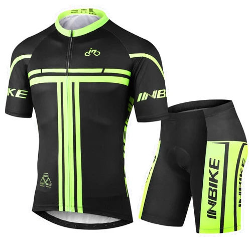 INBIKE Cycling Jersey Mens Set Reflective Breathable Biking Outfit Quick-Dry Bib Bicycle Jersey with 3D Padded Shorts