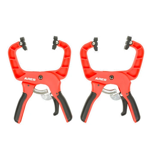 ARES 32006 – 2-Piece 5-Inch Ratcheting Quick Clamp Set - 1-1/4-Inch Jaw Opening – I-Beam Frame Design for Added Strength and Clamping Force – Soft TPR Rubber Handles for Comfort and Control