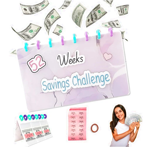 Kcsznk Savings Binder l 52 Week Savings Challenge, Reusable Budget Book with Cash Envelopes, Frosted Cover Money Organizer for Cash, Budget Book Planner, Money Binder for Saving