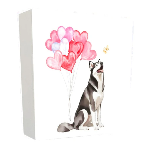Qabliqo Husky Gifts for Husky Lovers, Husky Pink Hearts Wooden Box Sign, Husky Dog Mom Gifts for Girlfriend for Home Desk Shelf Table Decor, 5x5 Inch