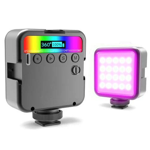 Altson Magnetic RGB Led Video Light LED Camera Light 360° Full Color Portable Photography Lighting Whit 3 Cold Shoe，，2000mAh Rechargeable CRI 96+/2500-9900K/13 Scene (Black)