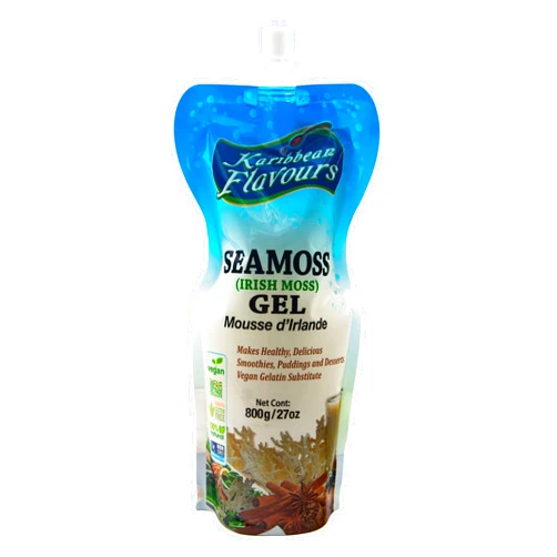 KARIBBEAN FLAVOURS Premium Irish Sea Moss Gel (27.00 Oz) | Wildcrafted | Non GMO | 100% Natural | Vegan | Ready to Use | Squeezable Pouch | Perfect for Culinary Use - Smoothies and Desserts | Agar