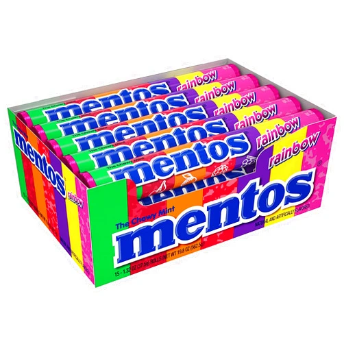 Mentos Chewy Mint Candy Roll, Rainbow, Non Melting, Party, 14 Pieces (Bulk Pack of 15)