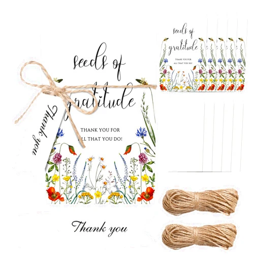 Chuangdi 50 Sets Wildflower Seed Packets Seeds of Gratitude Party Favors for Guests Self Adhesive Seed Packets Kraft Paper Seed Envelope with Thank You Tags Twine Thank You Party Favors (No Seeds)