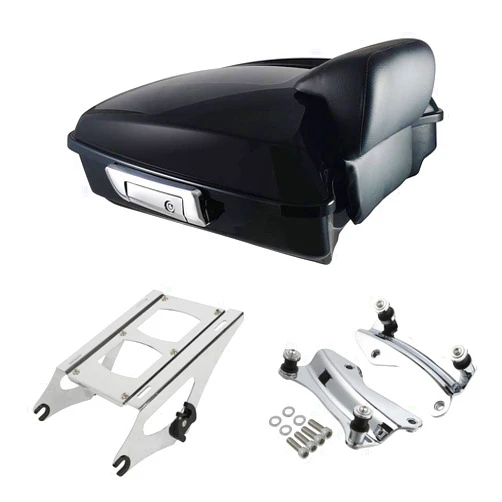 XMT-MOTO Vivid Black Chopped Tour Pack Luggage Kit w/Small Backrest Pad & Chrome Mounting Kit for Harley Davidson Touring Models 2014-Late
