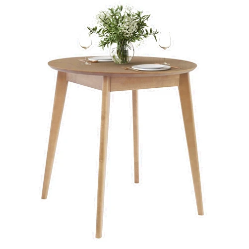 DAIVA CASA Orion Round Table for 2 Person - Birch Solid Wood Kitchen & Dining Room Furniture - Mid Century Modern Scandinavian Style Brown Table for Small Space 31 inch