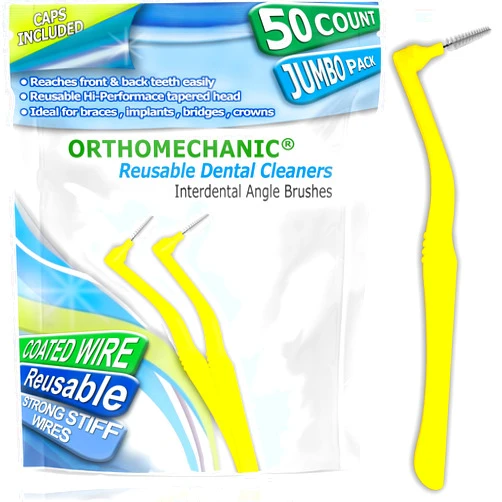 Orthomechanic Interdental Brush Angle Cleaners - Jumbo Pack (50 Brushes) (Wide) - Remove Plaque - Toothpick