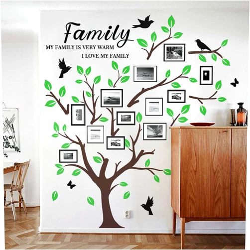 Buiory Family Tree Wall Decor Large Family Tree Wall Decals Family Saying Large Tree Birds Wall Decals DIY Removable Peel and Stick Wall Art Decor for Living Room Home