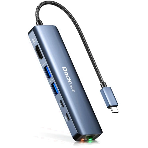 Dockteck USB C Hub, USB C to 8K@30Hz HDMI Multiport Adapter, Dockteck 6 in 1 USB-C Dongle with 8K HDMI, USB-C and 2 USB-A 5 Gbps Data Ports, 100W PD, 1Gbps Ethernet for MacBook Pro Air HP XPS and More