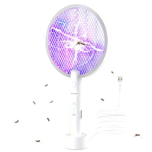PALONE Electric Fly Swatter 3000V Bug Zapper Racket 2 in 1 Fly Swatter with 1200mAh Battery Rechargeable Mosquito Killer Lamp with 3 Layers Safety Mesh for Indoor and Outdoor