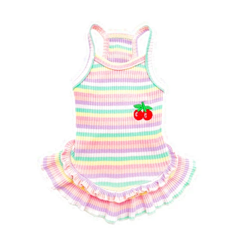 PETPUBGNZS Cute Dog Dress for Small Dogs Girl Birthday Puppy Clothes Spring Summer Dog Outfits Rainbow Colorful Striped Cherry Princess Pet Tutu Skirt Doggie Cat Chihuahua Yorkies Dresses