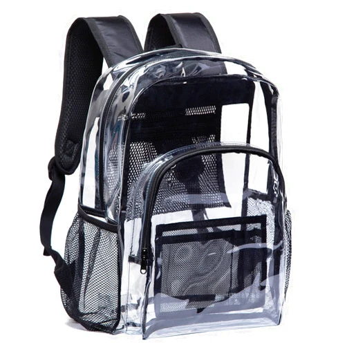 Vorspack Clear Backpack Heavy Duty PVC Transparent Backpack with Reinforced Strap for College Workplace - Black